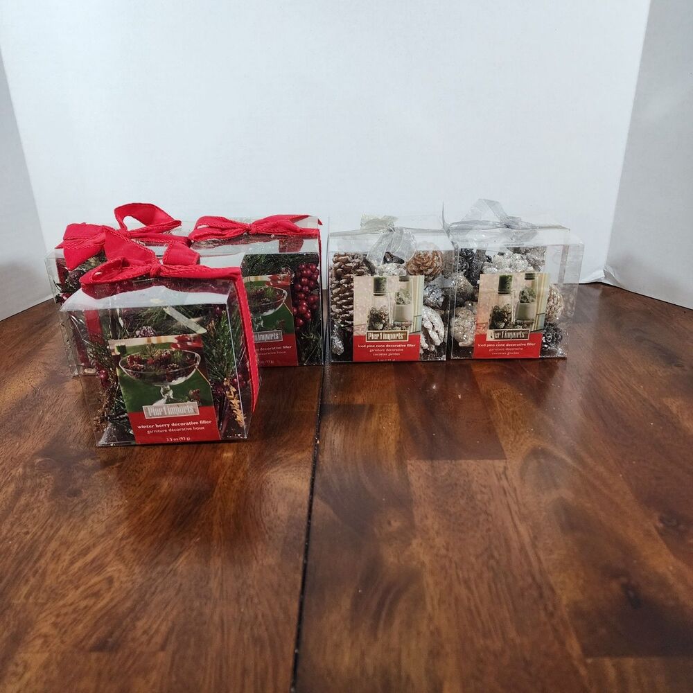 Pier 1 Imports Winter Berry & Iced pine Cone Decorative Filler Lot of 5